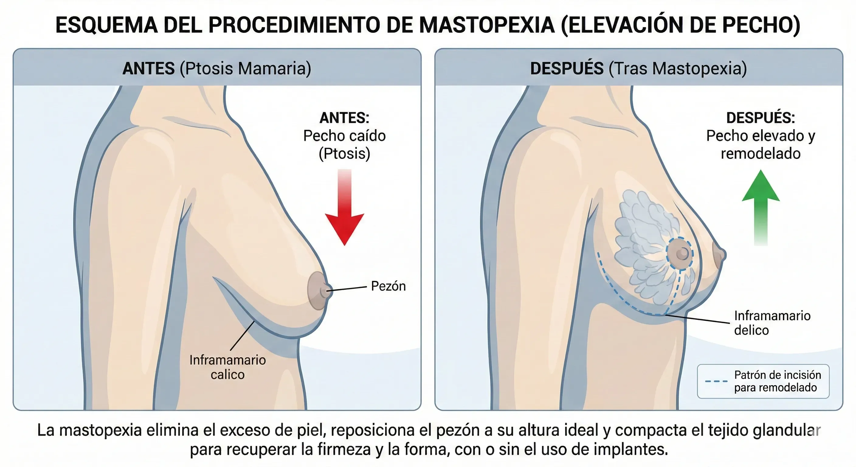 Mastopexia sin prótesis o con implantes: diferencias, resultados y cuál elegir
